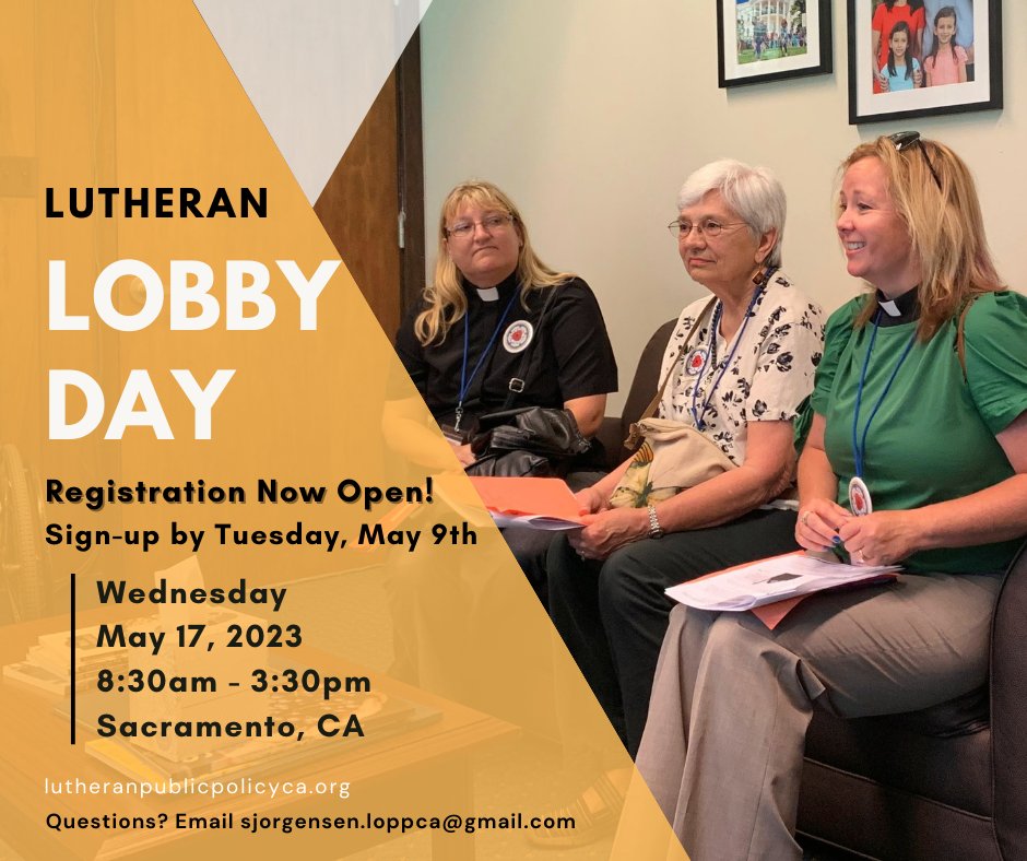 Come one, come all! Registration is open for Lutheran Lobby Day 2023, taking place on Wednesday, May 17th! 

Register at: lutheranpublicpolicyca.org/lutheran-lobby…
<a href="/spselca/">Sierra Pacific Synod</a> <a href="/PacificaSynod/">Pacifica Synod-ELCA</a> <a href="/SoCalSynod/">SoCal Synod</a>