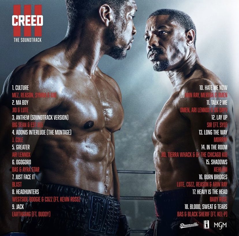 Creed III soundtrack executive produced by <a href="/Dreamville/">Dreamville</a> out at midnight. The team got to work @michaelbjordan and his team on bringing they vision to life with music in the movie and helping them put the soundtrack together. Shout out to Candace and Yadira for leading the charge.