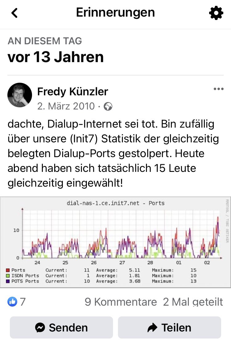 2002 konnte man sich bei uns mit der UserID «init» und dem Passwort «seven» anonym einwählen. Es gab noch keinerlei #BÜPF und sonstige Überwachung. 8 Jahre später wählte sich kaum jemand mehr ein, es gab ja ADSL und erste FTTH. 2023 zelebrieren wir die Technik-Nostalgie 😎