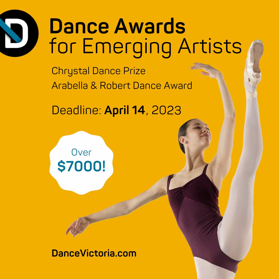 APPLY NOW! @dance_victoria Chrystal Dance Prize – Training &amp; the Arabella and Robert Dance Award. Over $7000 available for emerging artists Deadline: Apr 14 bit.ly/3A9Np5F