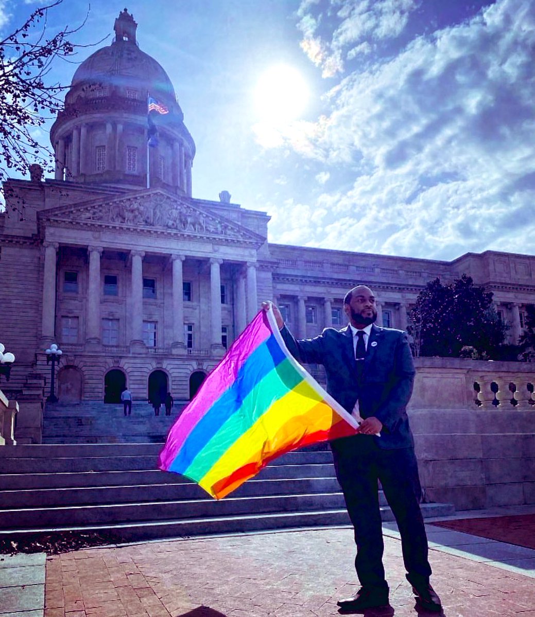 Booker4KY's tweet photo. Last year, when I waved this flag at the Capitol, I hoped we wouldn’t see more days like today.

Every Kentuckian deserves to be loved, cared for, and protected. 

No matter your pronoun or gender, your life matters. https://t.co/TtjWQ22ApQ