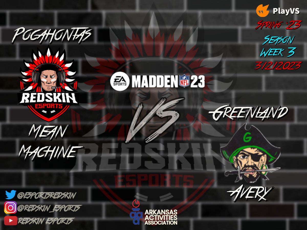 Mean Machine is LIVE now VS Greenland Avery in Week 3 <a href="/playvs/">PlayVS</a> <a href="/ArkActAssn/">Arkansas Activities Association</a> Spring '23 Season.
bit.ly/3SCczS4

#esports #highschoolesports #Madden23