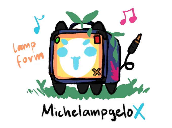 designing a mascothe's a lil amplifier fella named michelampgelohe also has a lamp form.. a lamp amp.... 