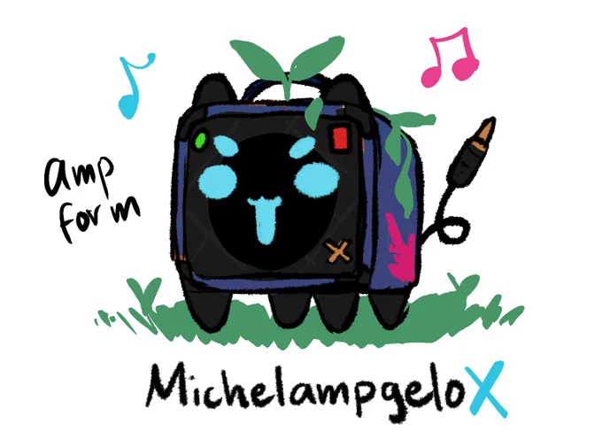 designing a mascothe's a lil amplifier fella named michelampgelohe also has a lamp form.. a lamp amp.... 