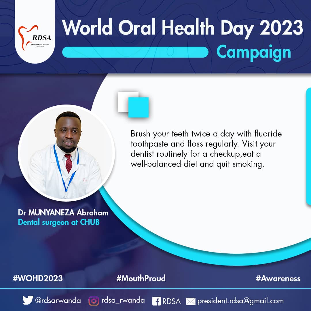 rdsarwanda's tweet photo. Proper and regular teeth brushing can prevent you from having majority of oral diseases.
#Beaware #WOHD2023 #Oralhygiene #prevention
@RBCRwanda @ViebegM @Ngarambe_C @OralRwanda @fdiworlddental @RwandaHealth @PanRwandanism @nsanzimanasabin @RwandaNCDA https://t.co/VryHdjPN1U