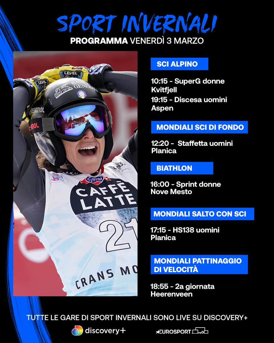 Eurosport IT (@eurosport_it) on Twitter photo Il weekend di sport invernali parte alla grande ๐ฅโ๏ธ
Segui tutte le gare LIVE su Eurosport e <a href="/discoveryplusIT/">discovery+ Italia</a> ๐บ
#EurosportSCI | #EurosportBIATHLON Il weekend di sport invernali parte alla grande ๐ฅโ๏ธ
Segui tutte le gare LIVE su Eurosport e <a href="/discoveryplusIT/">discovery+ Italia</a> ๐บ
#EurosportSCI | #EurosportBIATHLON