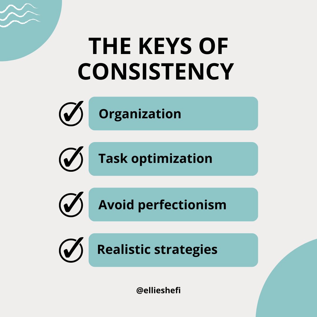 EllieShefi's tweet image. Consistency. We know we need to be, but it's easier said than done. These 4 keys of #organization, #taskoptimization #avoidperfectionism and #realisticstrategies will help you stay consistent!