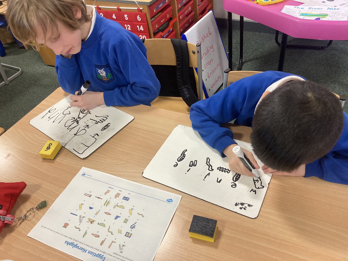 MissH_Saracen's tweet image. As part of our Ancient Egypt topic, Primary 3 have been exploring hieroglyphic symbols. We are looking forward to soft finish tomorrow to challenge our visitors to have a go at writing their names too ✏️🤔🇪🇬 @saracenprimary @literacyfor_ALL #familylearning #softfinish