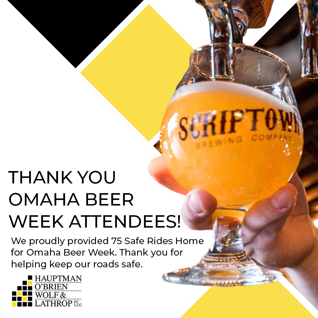 OmahaInjury's tweet photo. We hope everyone had a fantastic time at @OmahaBeerWeek and want to thank all of you who used our Safe Ride Home® service to get home safely! Your decision to not drink and drive has significantly contributed to our community's safety. Cheers!
#OmahaBeerWeek #SafeRideHome https://t.co/Wr9B9BeHu8