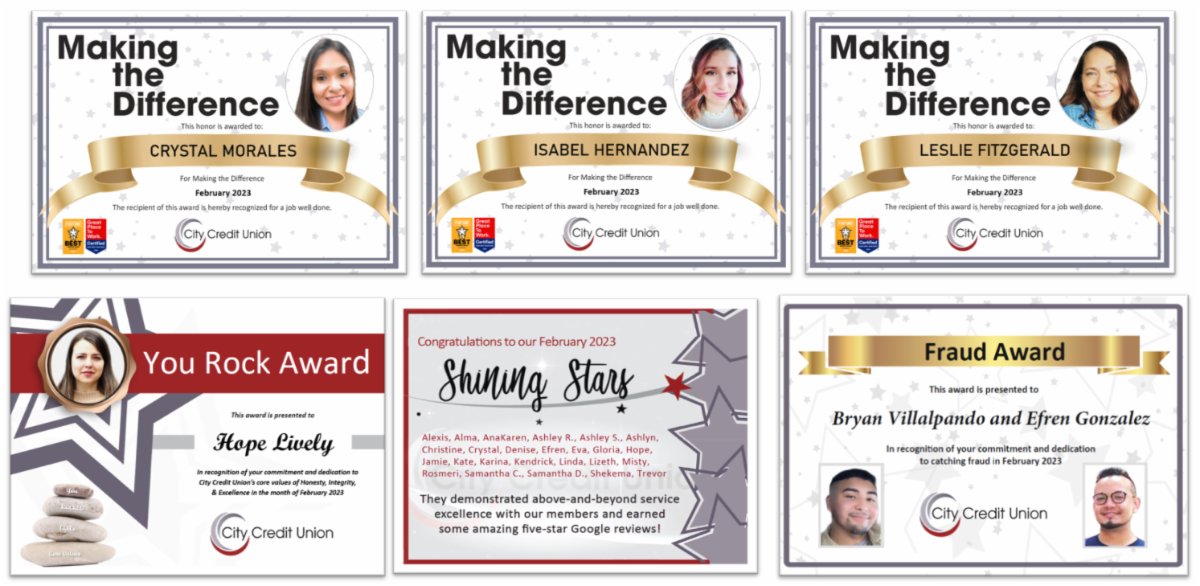 Congrats to February's award recipients! Thank you for your dedication to excellence!