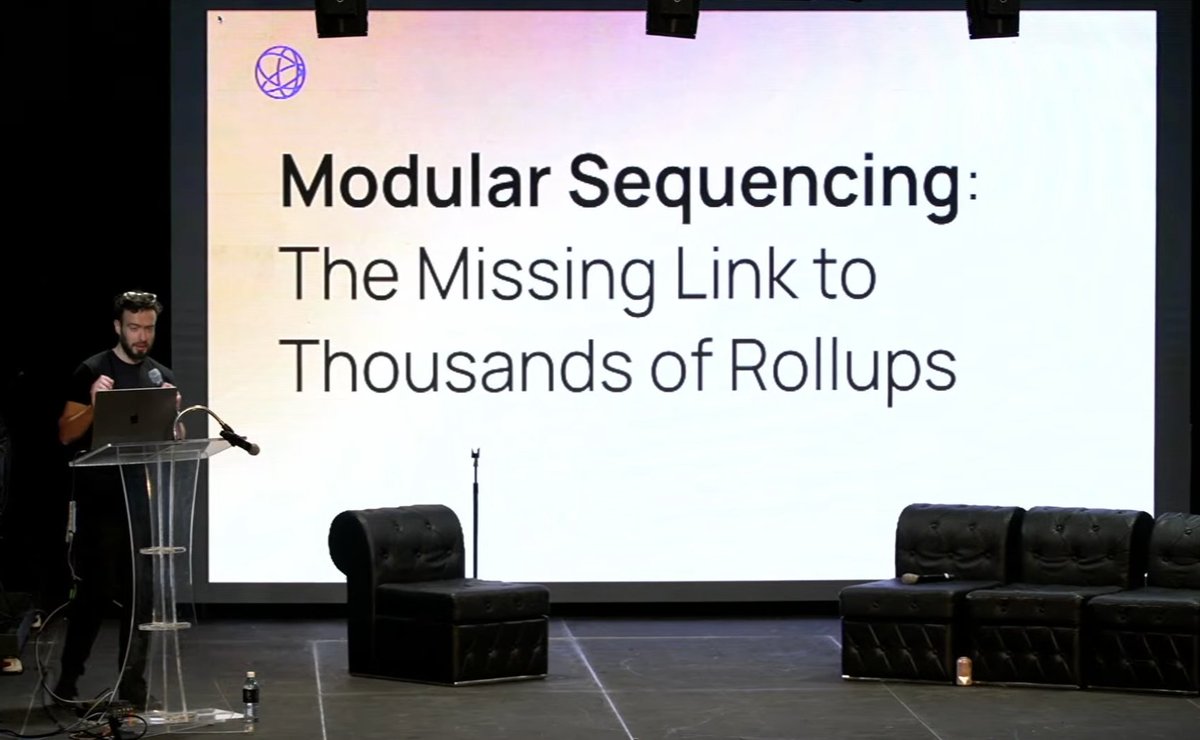 babylonlabs_io's tweet photo. π€ Happening now at #SharedSecuritySummit2023:
@evansforbes of @CelestiaOrg takes center stage to share valuable insights on "Modular Sequencing: The Missing Link to Thousands of Rollups."
ππ Tune in live via YouTube:π
π https://t.co/6fykvJP2wA #SharedSecurity https://t.co/jzVSAWGk0c