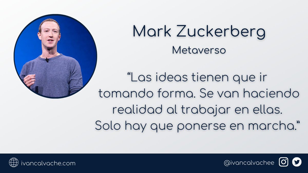 🗣️ “Las ideas tienen que ir tomando forma. Se van haciendo realidad al trabajar en ellas. Solo hay que ponerse en marcha.” (Mark Zuckerberg) #FelizViernes #FrasesMotivadoras