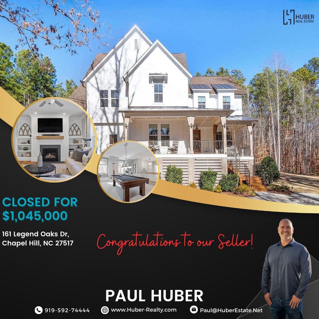 HuberRealEstate's tweet photo. 🎉SOLD 🎉
161 Legend Oaks Dr. Chapel Hill, NC 27517
Congratulations to our seller!
Dear Sellers, don't undervalue your property when I am here to get you the best deal. 
Connect with me
💻 paul@huberrealestate.net
🌐 https://t.co/XASbw8aMV3
📱 (919) 592-7444 https://t.co/meqxylamH7