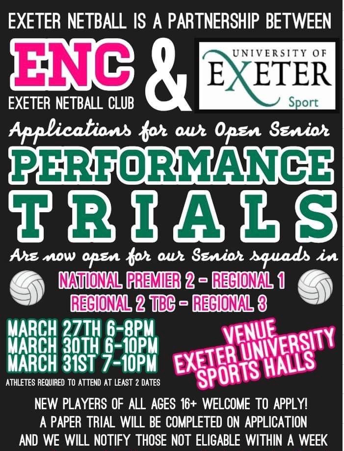 We have one of the most successful senior performance pathways in the South West and our OPEN trials application is now Live. Click on the link below to fill in application form. 

Deadline for form submission 20th March 2023
⭐NEW PLAYERS WELCOME 💗🖤💚

docs.google.com/forms/d/e/1FAI…
