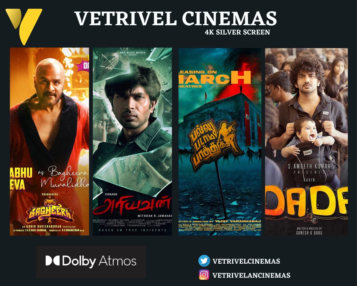 vetrivelcinemas's tweet photo. #Bagheera
#PalluPadamaPaathuko
#ariyan
#Dadablockbuster https://t.co/mTerIAnEZl
