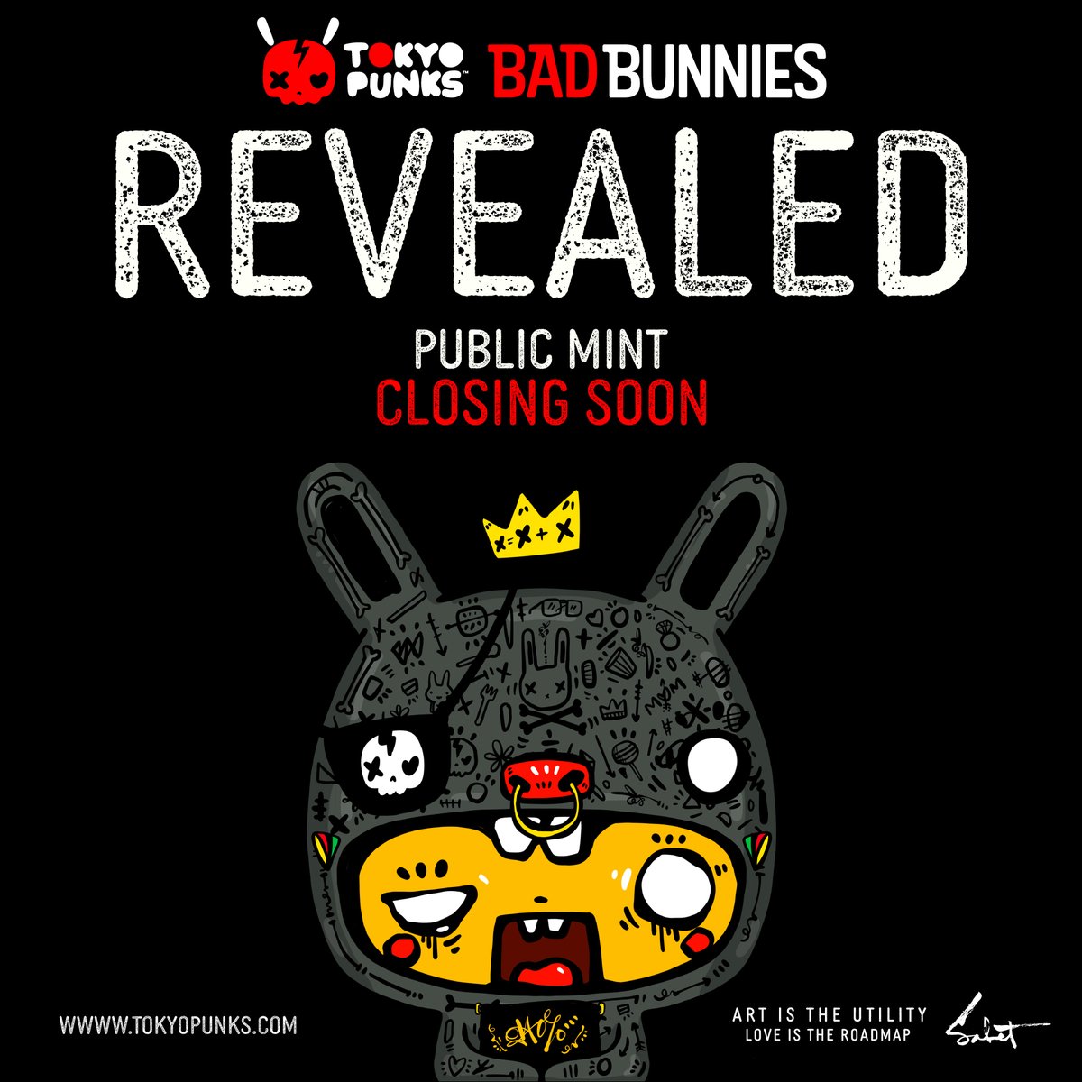 🚨TOKYO PUNKS NEWS FLASH!
♥️TKP BAD BUNNIES REVEALED!
✨MINT CLOSING ON 3/5/2023
🐰SUPPLY CUT DOWN TO 1,111 BAD BUNNIES! 
Thank you all for your patience as we discussed a well-thought-out strategy to move forward. We have been listening to everything you've been sharing 🧵👇