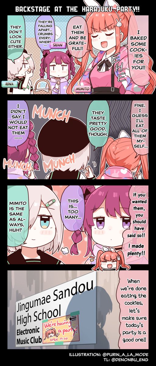 denonbu_eng's tweet photo. 4koma: "Backstage at the Harajuku Party!!" ft. Harajuku area

Harajuku Area Meeting this weekend!
#denonbu #電音部 https://t.co/qw9liqyo5N