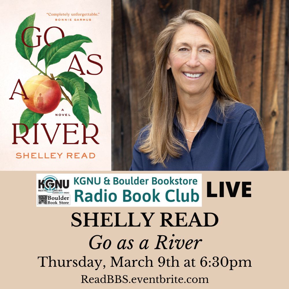 We've got another live recording of our <a href="/KGNU/">KGNU Community Radio</a>  &amp; BBS Bookclub coming up next week, when Arsen &amp; Maeve will be in convo w/ Shelley Read about her new novel, "Go As a River" - these shows are fun to see in person, you should come! tix: ReadBBS.eventbrite.com