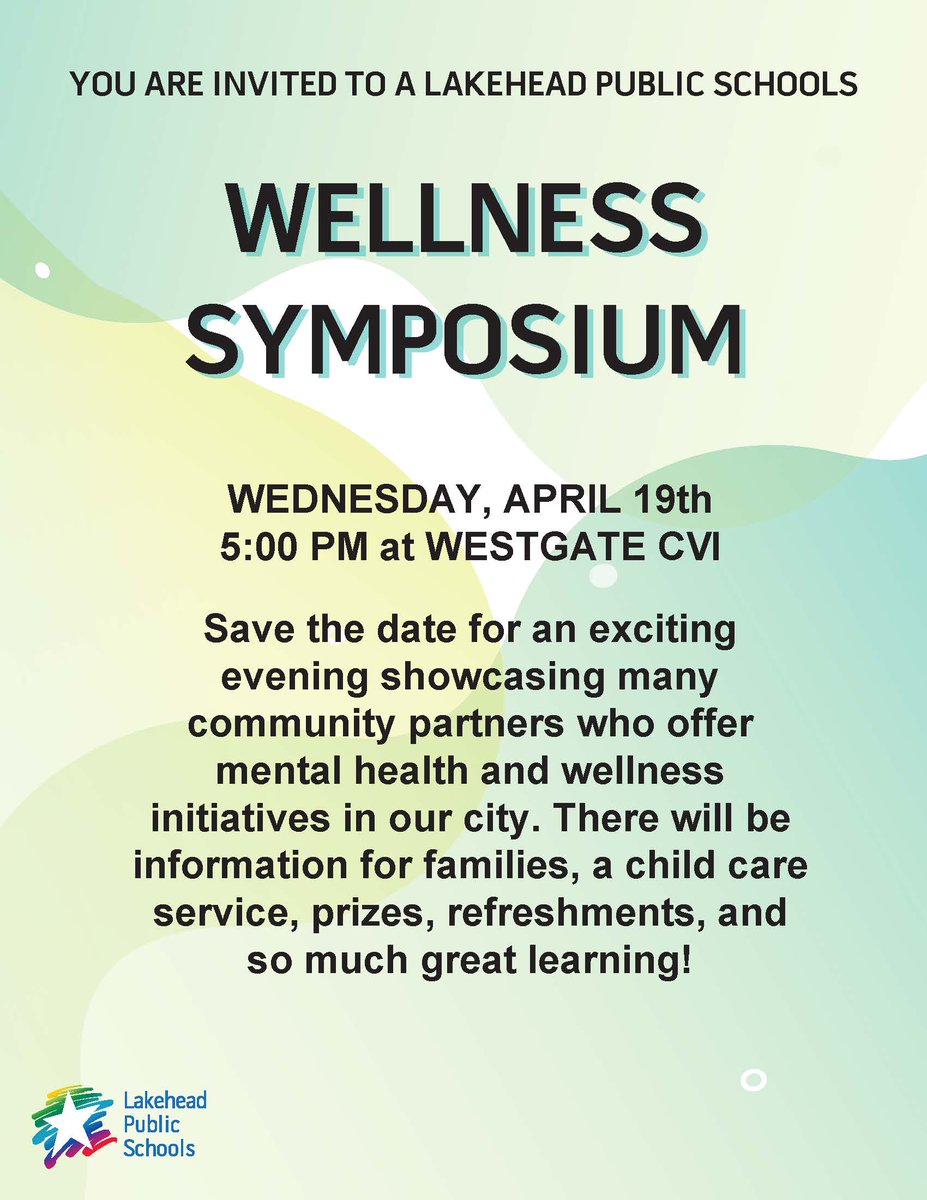Members of our school communities are invited to attend our Wellness Symposium. Community partners will be on site to offer insight and resources on mental health and wellness for families.

Refreshments, prizes, and a child care service will be offered at the event. #LPStb
