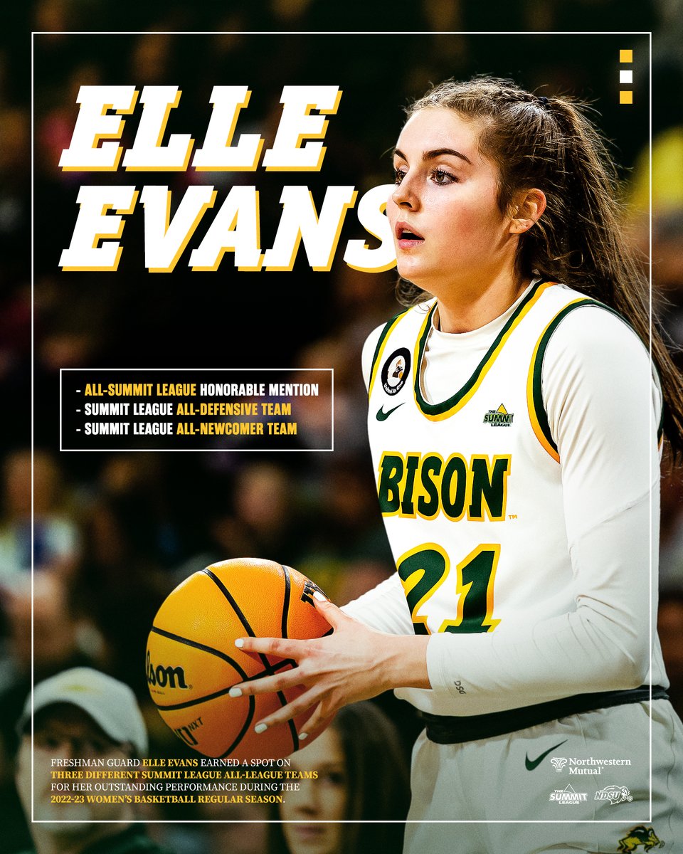 NDSU Women's Basketball (@ndsuwbb) on Twitter photo .<a href="/elleevans21/">Elle Evans</a> burst onto the scene in her freshman campaign! 📈
✅ 𝗔𝗹𝗹-𝗗𝗲𝗳𝗲𝗻𝘀𝗶𝘃𝗲 𝗧𝗲𝗮𝗺
✅ 𝗔𝗹𝗹-𝗡𝗲𝘄𝗰𝗼𝗺𝗲𝗿 𝗧𝗲𝗮𝗺
✅ 𝗛𝗼𝗻𝗼𝗿𝗮𝗯𝗹𝗲 𝗠𝗲𝗻𝘁𝗶𝗼𝗻 𝗔𝗹𝗹-𝗦𝘂𝗺𝗺𝗶𝘁 𝗟𝗲𝗮𝗴𝘂𝗲 .<a href="/elleevans21/">Elle Evans</a> burst onto the scene in her freshman campaign! 📈
✅ 𝗔𝗹𝗹-𝗗𝗲𝗳𝗲𝗻𝘀𝗶𝘃𝗲 𝗧𝗲𝗮𝗺
✅ 𝗔𝗹𝗹-𝗡𝗲𝘄𝗰𝗼𝗺𝗲𝗿 𝗧𝗲𝗮𝗺
✅ 𝗛𝗼𝗻𝗼𝗿𝗮𝗯𝗹𝗲 𝗠𝗲𝗻𝘁𝗶𝗼𝗻 𝗔𝗹𝗹-𝗦𝘂𝗺𝗺𝗶𝘁 𝗟𝗲𝗮𝗴𝘂𝗲