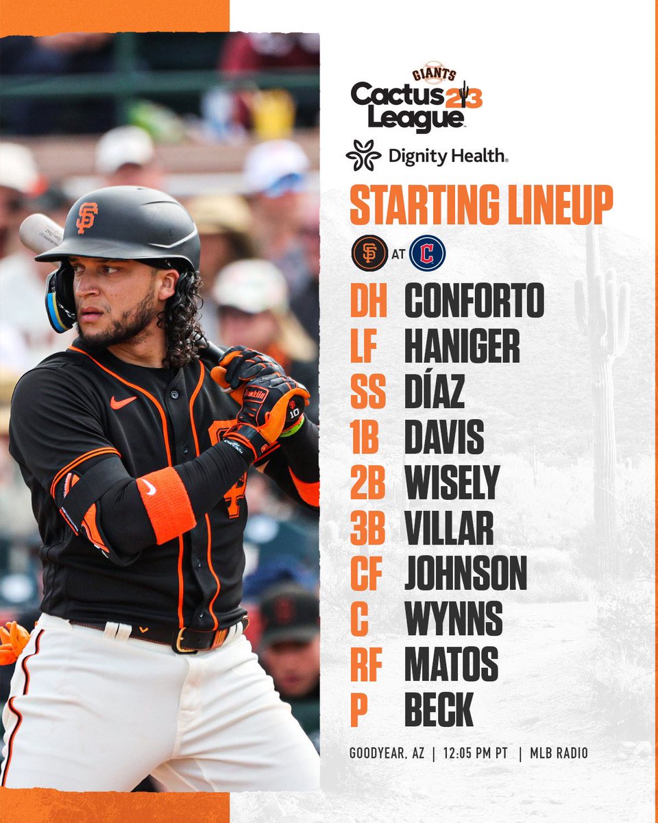 SFGiants's tweet photo. Geared up @ the Guardians 

⏰: 12:05 p.m. PT 
📻: MLB Radio
#SFGiants | @DignityHealth https://t.co/fP66hBdB8i