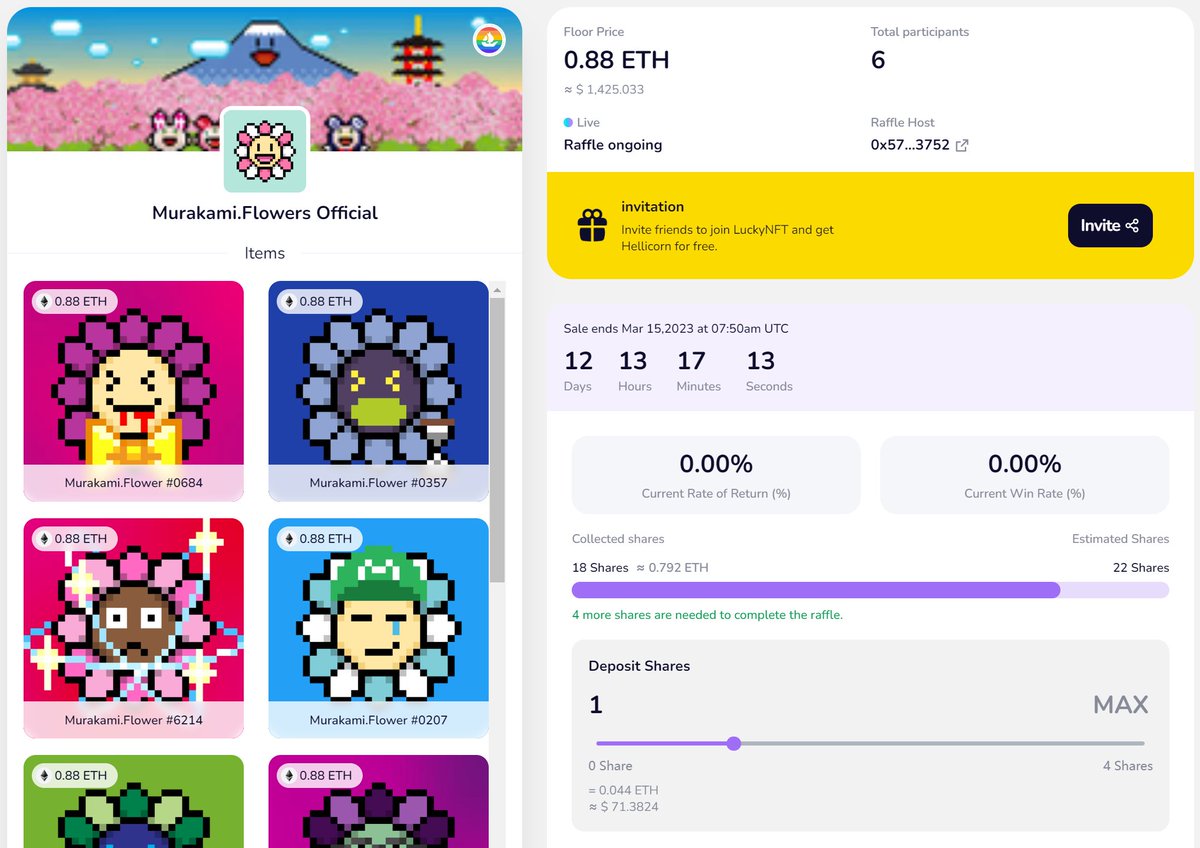 LuckyNFT_VIP's tweet image. 🍀Are you ready to own a piece of history? 

The exclusive #NFTRaffle of #MurakamiFlower is your chance to own a rare digital collectible!
Enter now for your chance to win: luckynft.vip/detail/2849552…

#NFTgiveaway #LuckyNFT #NFTRaffle