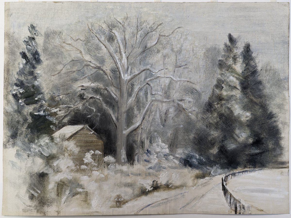 LaliNickels's tweet photo. Flaking paint is not a good look.  Consolidated and put back in original frame with a conservation mount.  
#PaperConservation #OilonPaper https://t.co/GYZ0ZLMywd
