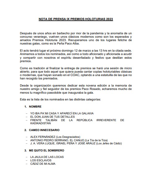 rafaburgal's tweet photo. Ya hay nominados para los IX Premios Holoturias 2023 https://t.co/Ver4pKUtDb