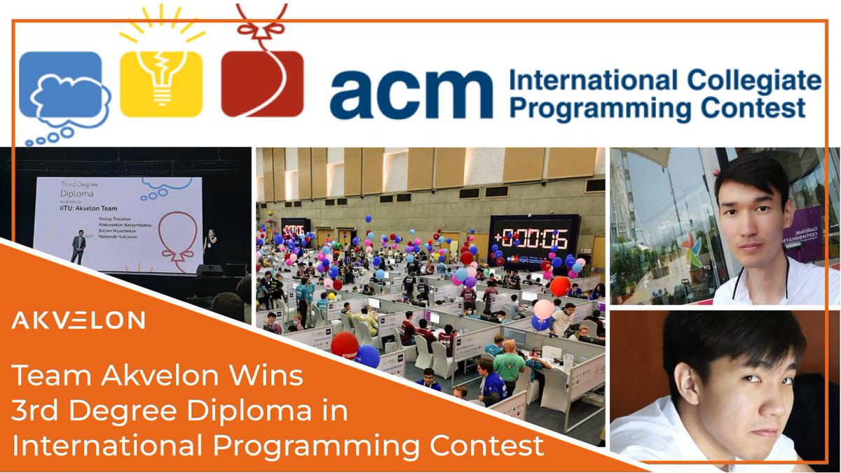 AkvelonInc's tweet image. Congrats to Yestai Tastanov &amp;amp; Abdussattar Kassymbekov from Akvelon Almaty, Kazakhstan for winning a Third Degree Diploma in the International Collegiate Programming Contest! We&apos;re proud of their achievement and grateful to have them on our team. #ProgrammingContest #akvelon