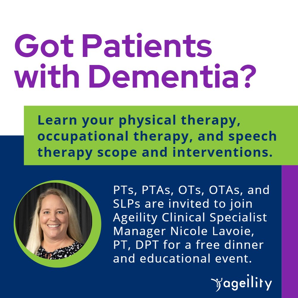 📣 Calling all PTs, PTAs, OTs, OTAs, and SLPs in the #PNW! Join Clinical Specialist Manager Nicole Lavoie, PT, DPT to learn scope &amp; interventions for #dementia in Shelton, WA. RSVP here: bit.ly/3ZkIb15