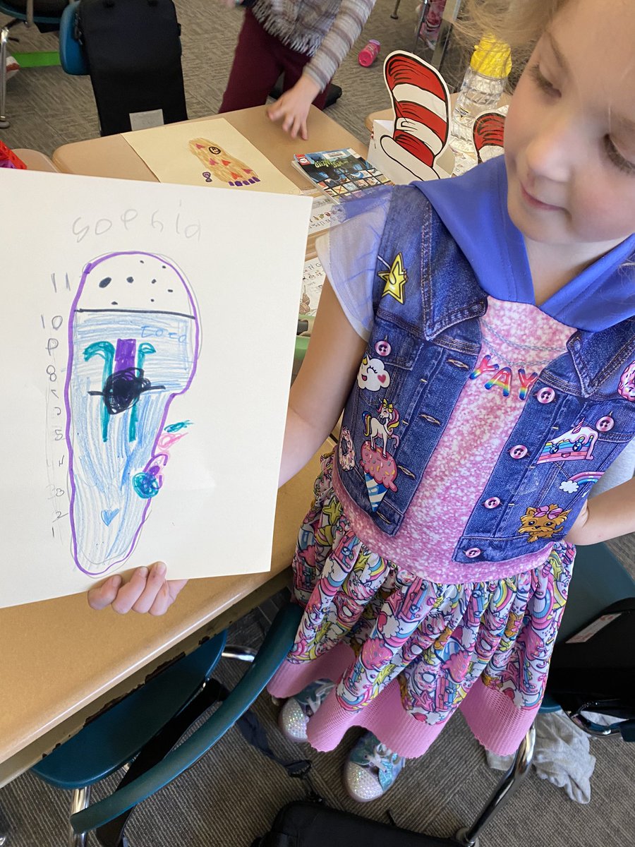 In honor of DR. SEUSS day we read THE FOOT BOOK, then completed a math measuring activity #plumlearns