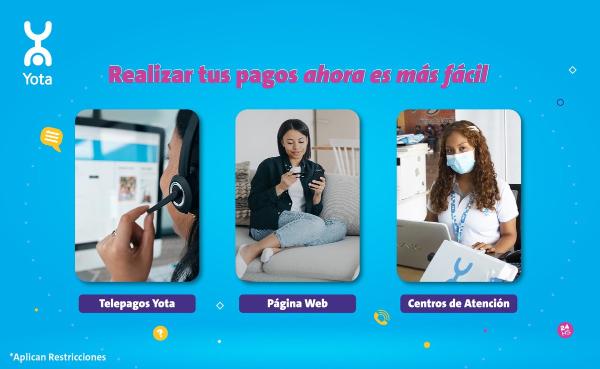 yota_nic's tweet photo. ✨ Tus pagos y recargas Yota, ahora son más fácil 😁: 

🔝 Telepagos Yota 22538225 o al 82448888. 🤳
🔝 Nuestra página web 👉 https://t.co/2QpDgiSNrI 😉
🔝 Visitando tu centro Yota más cercano. 😉

Yota Internet ¡ES MOMENTO DE CAMBIAR! https://t.co/G1VCukgXdA