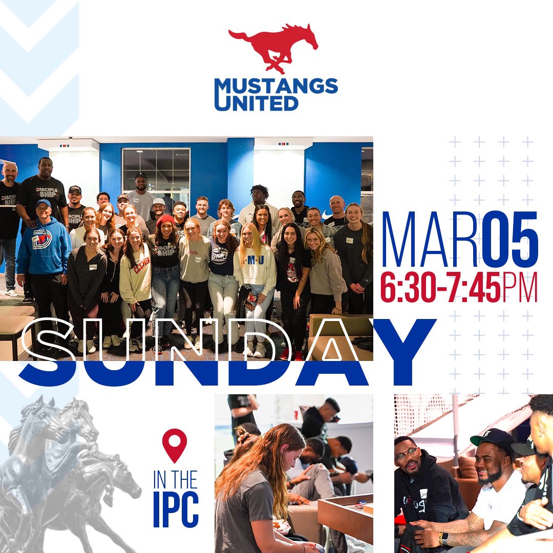 🚨Mustangs United Rally this Sunday! Bring your teammates and friends for free food, fun games, and fellowship! 🚨
#fca #fellowship #smufca #ponyupdallas
