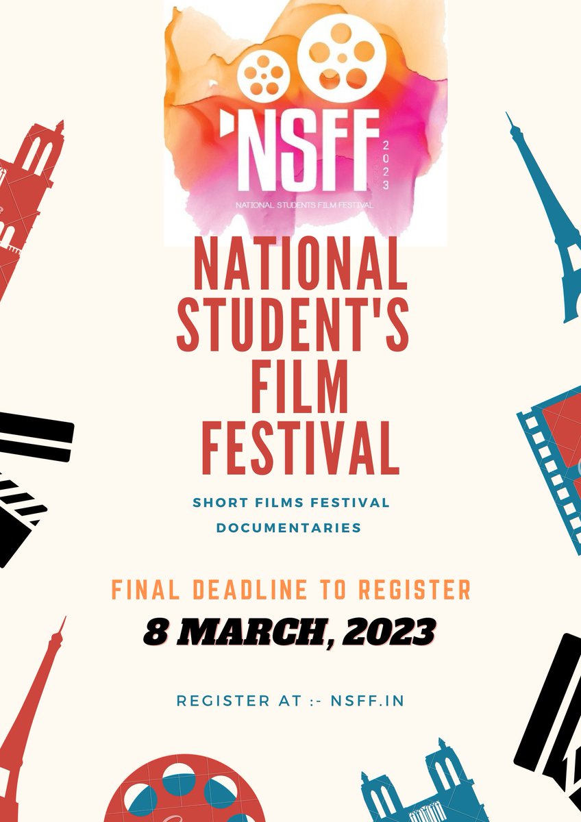 nsffmumbai's tweet photo. Final Deadline To Register Your Short Film on 8 March, 2023 

Register at :- https://t.co/hPJybJcCPc 
E-mail:- nsffmumbai@gmail.com
#NSFFMumbai https://t.co/Pt7fCGZnxN
