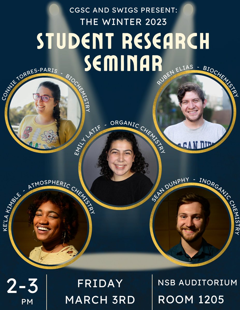 Come one, come all! We are happy to host our quarterly Student Research Seminar along with @ucsdswigs at 2PM tomorrow in the NSB Auditorium! 🤩