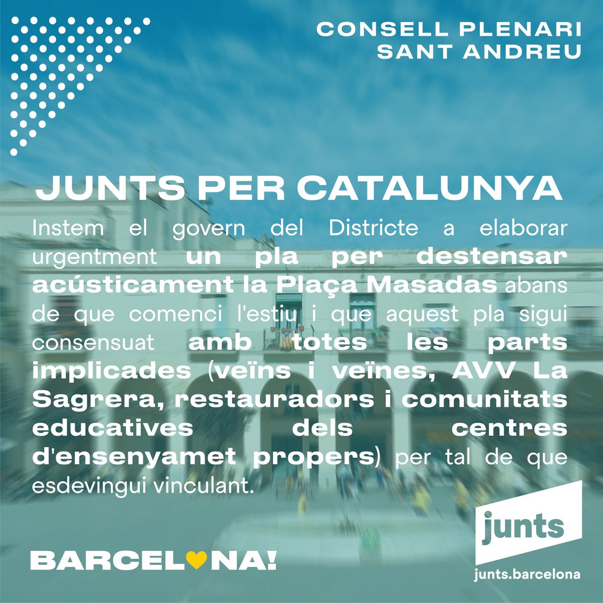 👉 Demanem un pla consensuat entre veïnat, <a href="/avvlasagrera/">AVV La Sagrera</a>, la comunitat de restauració i educativa per tal de destensar acústicament la Plaça Masadas abans de l’estiu. 

🔴convivència 
🔴espai comunitari
🔴 incivisme i soroll
