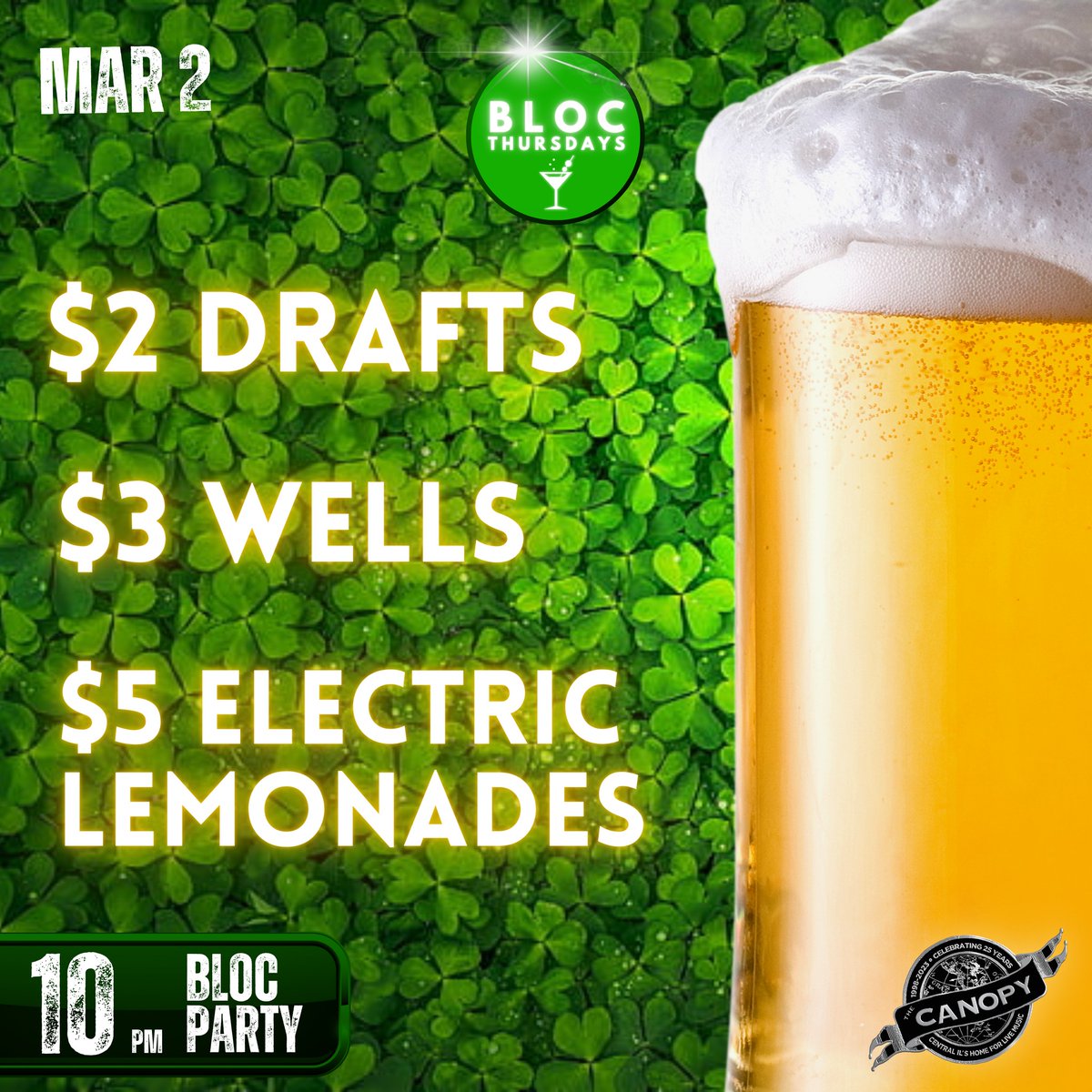 Canopy_Club's tweet image. ☘️ 𝗕𝗟𝗢𝗖 is back for an Unofficial Edition. Wear green if you're feeling lucky. The tradition continues tonight at #CanopyClub. Free and discounted cover until 11pm. 18+ 

➡ canopyclub.com/bloc-thursdays/