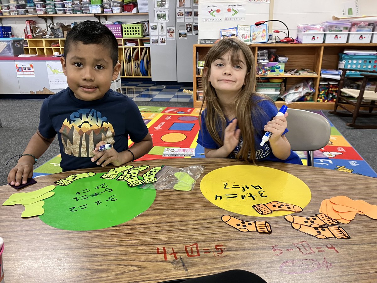 These first graders rocked math today! Using Fox in Socks as our anchor text, they subitized to create number sentences with a missing number.  They also decided if they were adding or subtracting to find their final number.