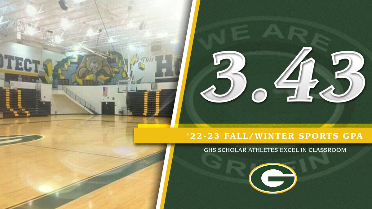 Kudos to our Fall &amp; Winter SCHOLAR ATHLETES!  

They earned a cumulative GPA of 3.43 for the 1st Semester. 

48 scholar athletes achieved 4.0 GPA's
191 scholar athletes achieved 3.0 GPA's or higher

#WeAreGriffin #ScholarAthletes #WeWillQualify