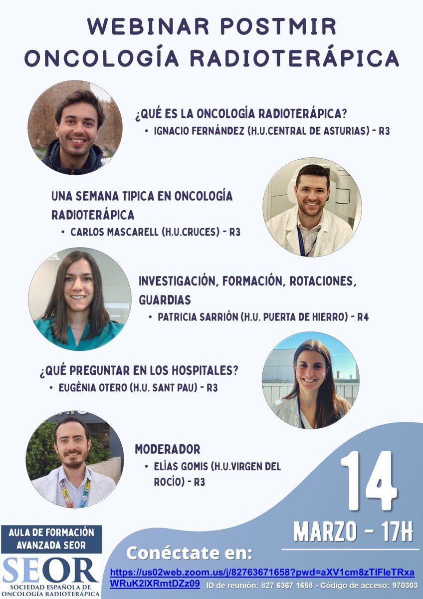Futurs residents! S'apropa el moment tan esperat… Esteu pensant a escollir Oncologia Radioteràpica? 🤔

Connectat al pròxim Webinar i resoldrem tots els teus dubtes, t'hi esperem!

📍💻 Webinar
🗓️ 14/03/2023 
🕔 17h

#MIR23 #OncoRad <a href="/SEOR_ESP/">SEOR.es</a>