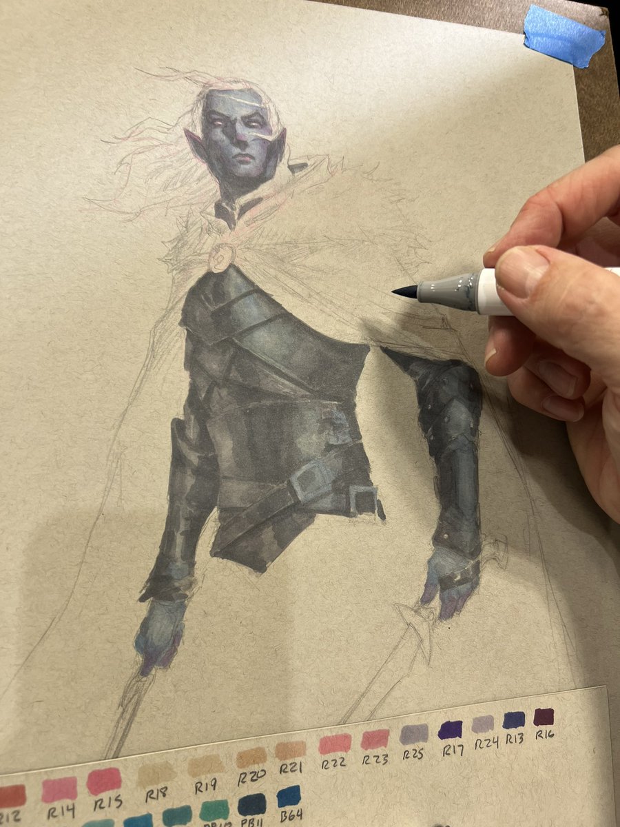 TylerWalpole's tweet photo. This is the first show I’ll be doing commissions at since…2015, I think? Here’s a Drizzt piece in progress. #eccc #ECCC2023 #commissionsopen #drizzt https://t.co/5DsvcxQ9cC