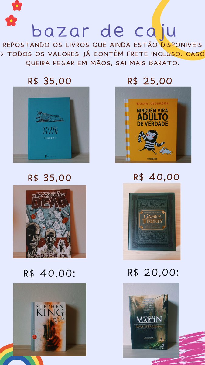 cajuying's tweet photo. BAZAR DO CAJU DE NOVO - me ajude a ir pra outra cidade estudar medicina!!

estou anunciando alguns livros novos e também os que ainda não vendi. como o frete é fixo eu inclui no preço!! quem quiser comprar algum me chama na dm ou manda reply ♡ (se puder dá RT por favor) https://t.co/bUm3hKWJAS