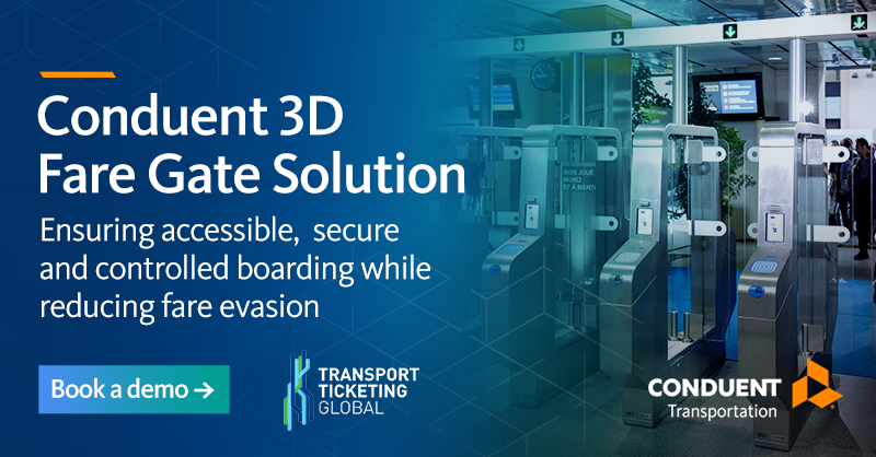Conduent's tweet photo. Book a demo of Conduent’s 3D Fare Gate Solution at Transport Ticketing Global 2023 now to discover how to improve accessibility and optimize passenger flow and safety. #TTGlobal23 #TTG23