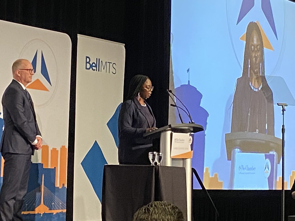 blumczynska's tweet photo. ‘Relentless hope’ a beautiful and captivating message shared by #Winnipeg’s Poet Laureate Chimwemwe Undi at Mayor @ScottGillingham’s inaugural State of the City address. I truly believe that together we can transform our communities, reshape our future. 
@TheWpgChamber #WCCSOTC https://t.co/v3NArRATa8