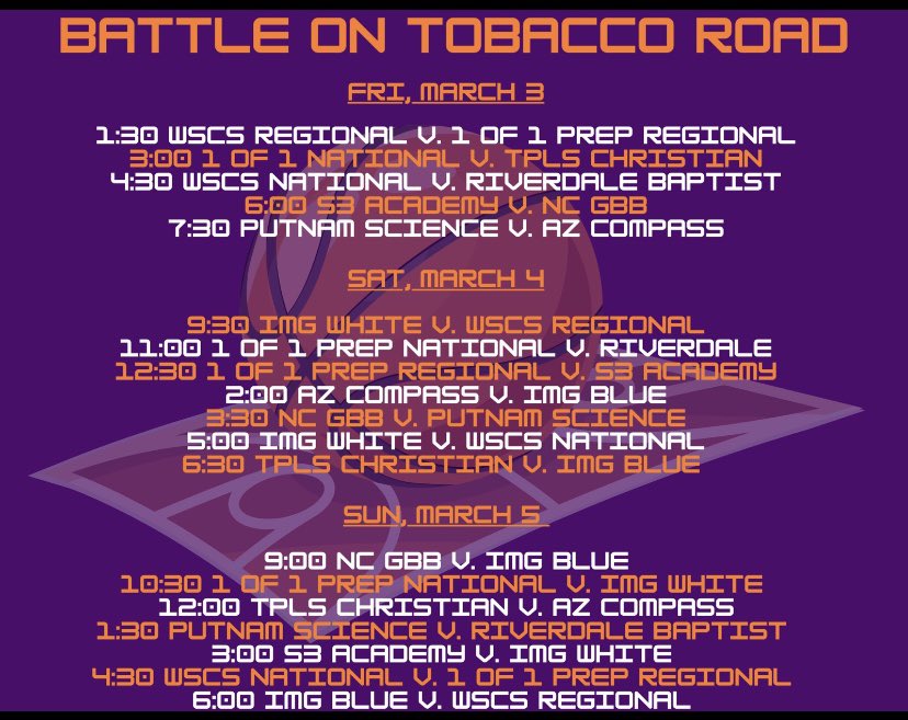 Battle on Tobacco Road: <a href="/wscs_athletics/">wscs_athletics</a> to host girls tournament from March 3-5

If you haven’t seen them yet, <a href="/WinstonWbb/">Winston Salem Christian WBB</a> is loaded with college level talent!