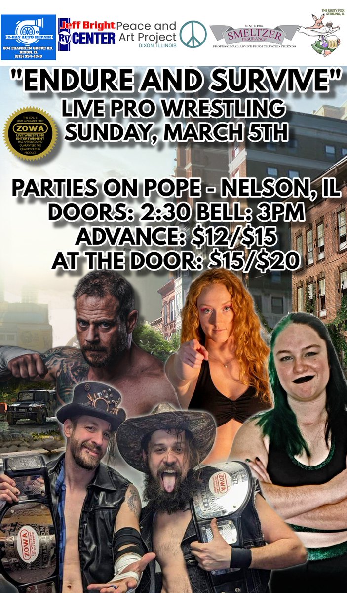 Endure and Survive Sunday, March 5th at Parties on Pope in Nelson, IL. Show is at 3pm.