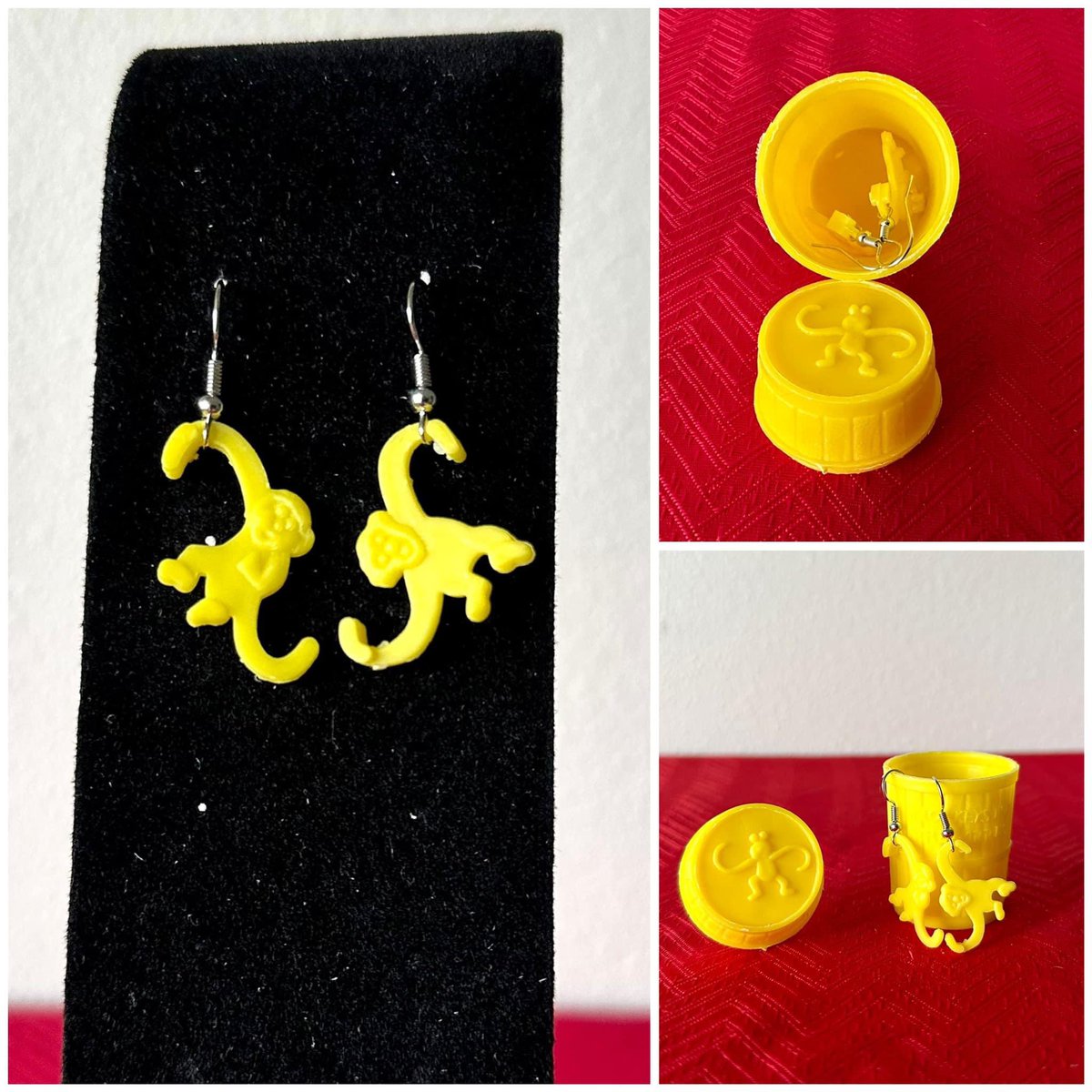 Earrings of Yellow Monkeys with Barrel
(Exact pose of the #monkeys may vary)

Available in my Square shop:
justaskcassie.square.site/product/earrin…

#yellowmonkeys #monkeyearrings #monkeyjewelry #yellowearrings #yellow #yellowjewelry #cute #cutejewelry #cuteearrings #nostalgia #barrelofmonkeys