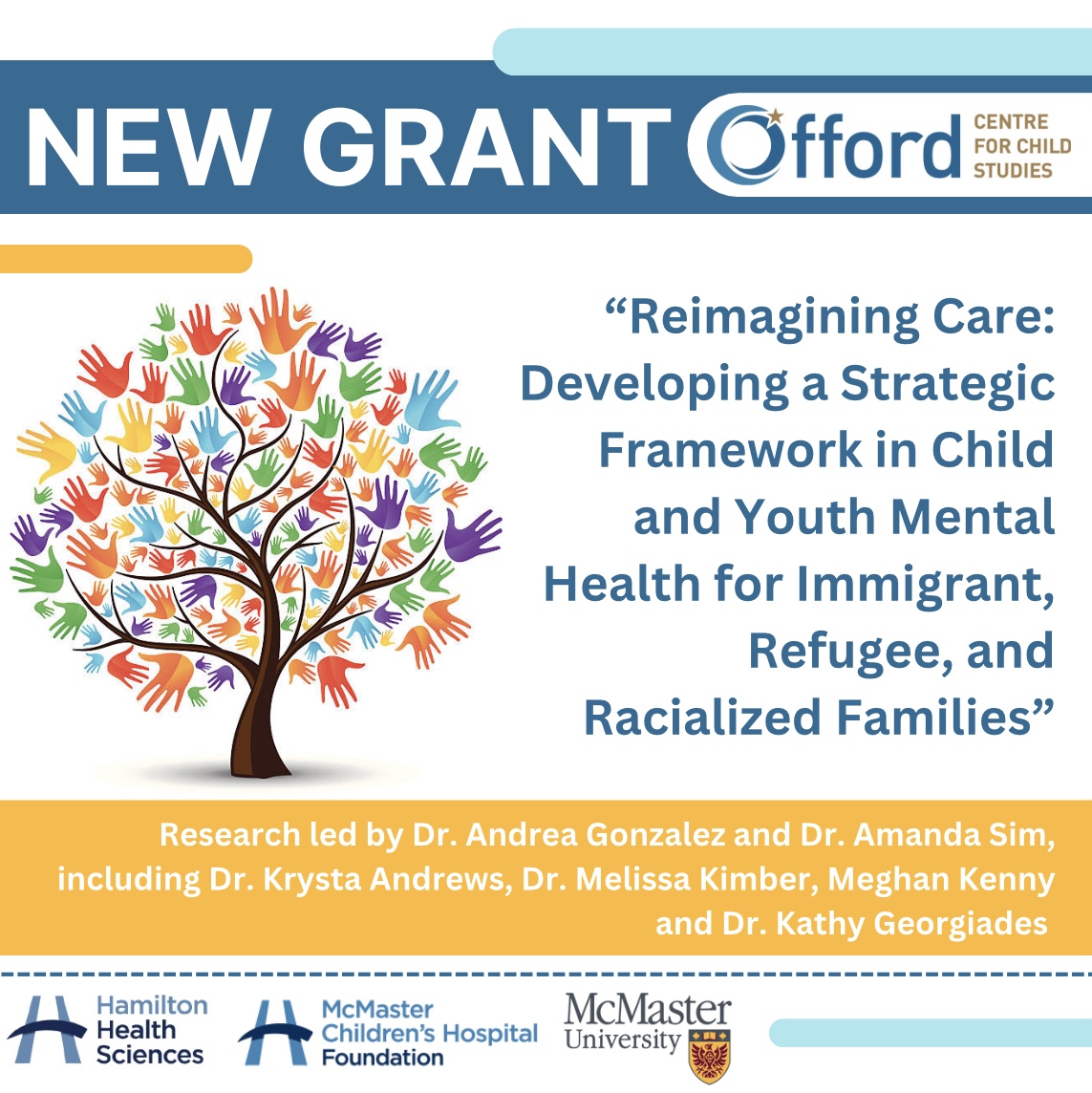 OffordCentre's tweet photo. New Grant!🎉
Dr. Andrea Gonzalez, Dr. Amanda Sim, and their research team have been awarded $200,000 in funding by @CIHR_IRSC  for their project: “Reimagining Care: Developing a Strategic Framework in Child and Youth Mental Health for Immigrant, Refugee and Racialized Families.” https://t.co/bpXrZA8Suc