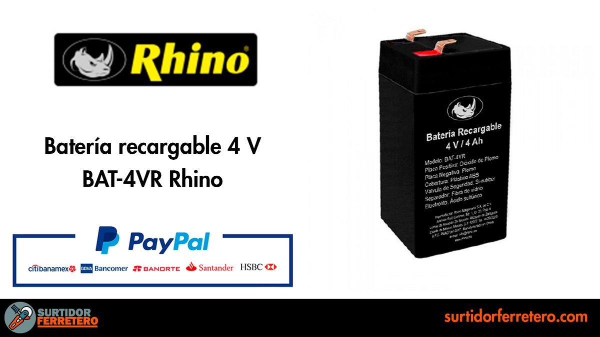 SurtiFerretero's tweet image. Batería recargable 4 V BAT-4VR Rhino🔋
Batería recargable de plomo ácido 4V/4Ah. Funciona con la mayoria de basculas de mostrador Rhino: BAR-7, BAR-8, BAR-8RS, BAR-9, BAR-10, BAR-8T, BARAG-40, BAPO-10.🔋
✅Facturación en todos nuestros productos✅
#Batería #Recargable #Rhino