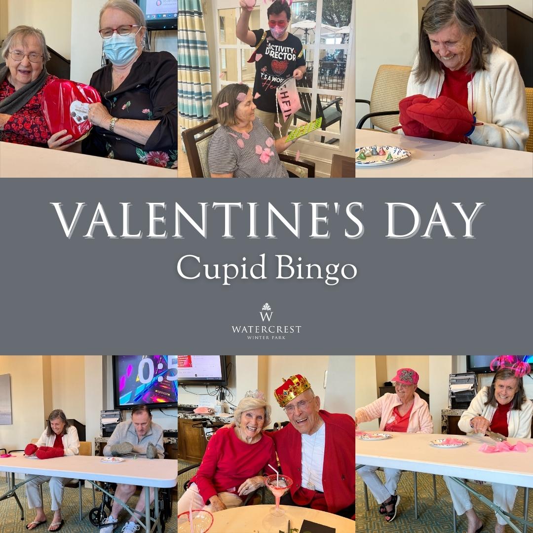 On Valentine's Day Cupid made a special appearance. ❤ 

He loved that we were playing Cupid Bingo and even sprinkled residents with rose petals. 🌹

Edsel and Jo were crowned our Valentine King and Queen too. 👑

#WatercrestWinterPark #ValentinesDay2023